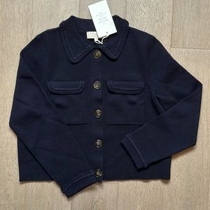 Sezane Navy Betty Cardigan Sweater